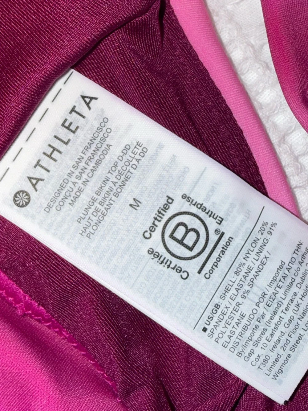 Athleta Bikini Plunge Top D/DD Medium M Pink ombré